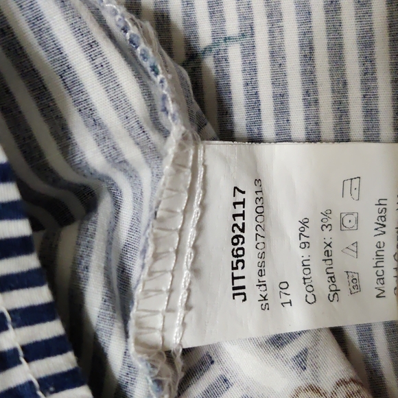 Girls Striped Cotton  Flower Dress Blue Size 9 - Picture 2 of 3